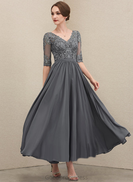 A-Line Lace of Bride Dress the Ankle-Length V-neck Mother of the Bride Dresses Chiffon Mother Barbara