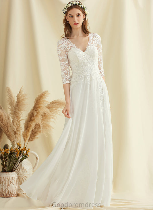 Floor-Length Dress Alena Wedding Dresses V-neck Chiffon Lace A-Line Wedding