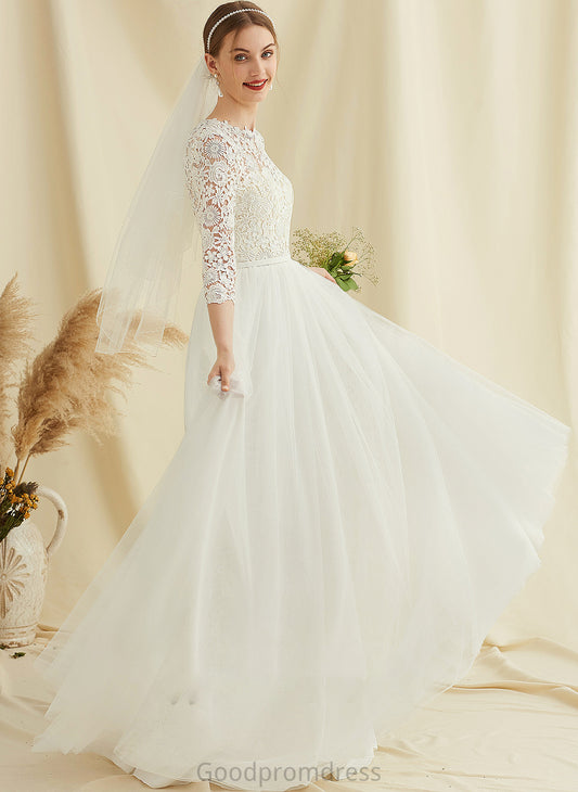 Lace Wedding Dresses A-Line Neck Train Dress Scoop Sweep Tulle Wedding Eden