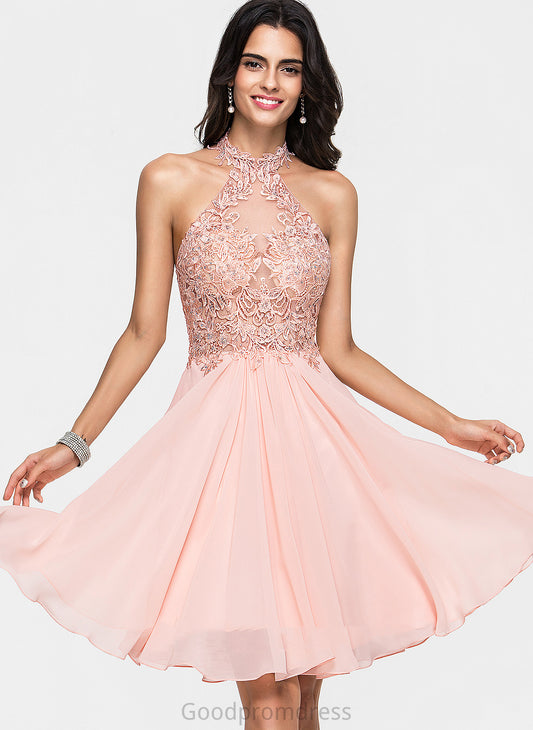 Chiffon Dress Beading Halter With Knee-Length Homecoming Lace Homecoming Dresses A-Line Madisyn