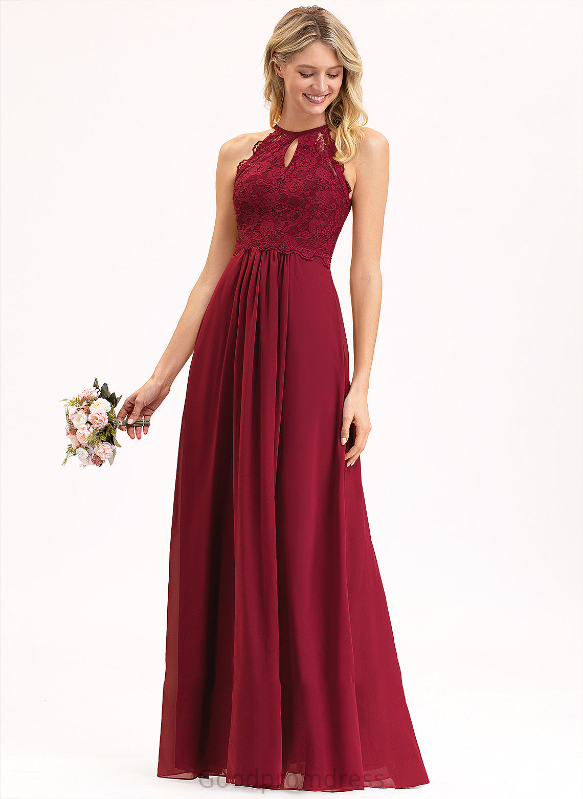 Neck Melina Floor-Length A-Line Prom Dresses Scoop Chiffon Lace