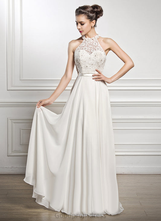 Wedding Lace Floor-Length Chiffon Sequins Dress With Kamryn Beading A-Line Wedding Dresses