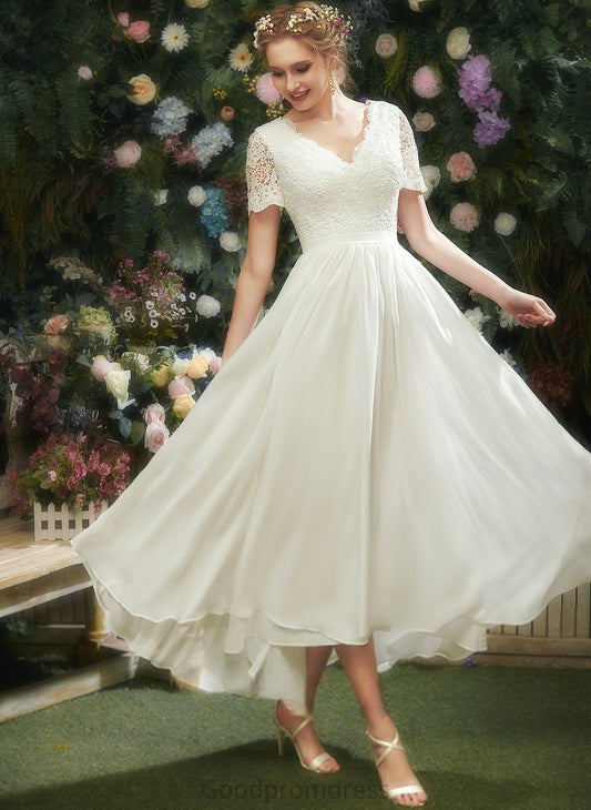 Asymmetrical Chiffon V-neck Dress Wedding Dresses Lace A-Line Isabelle Wedding