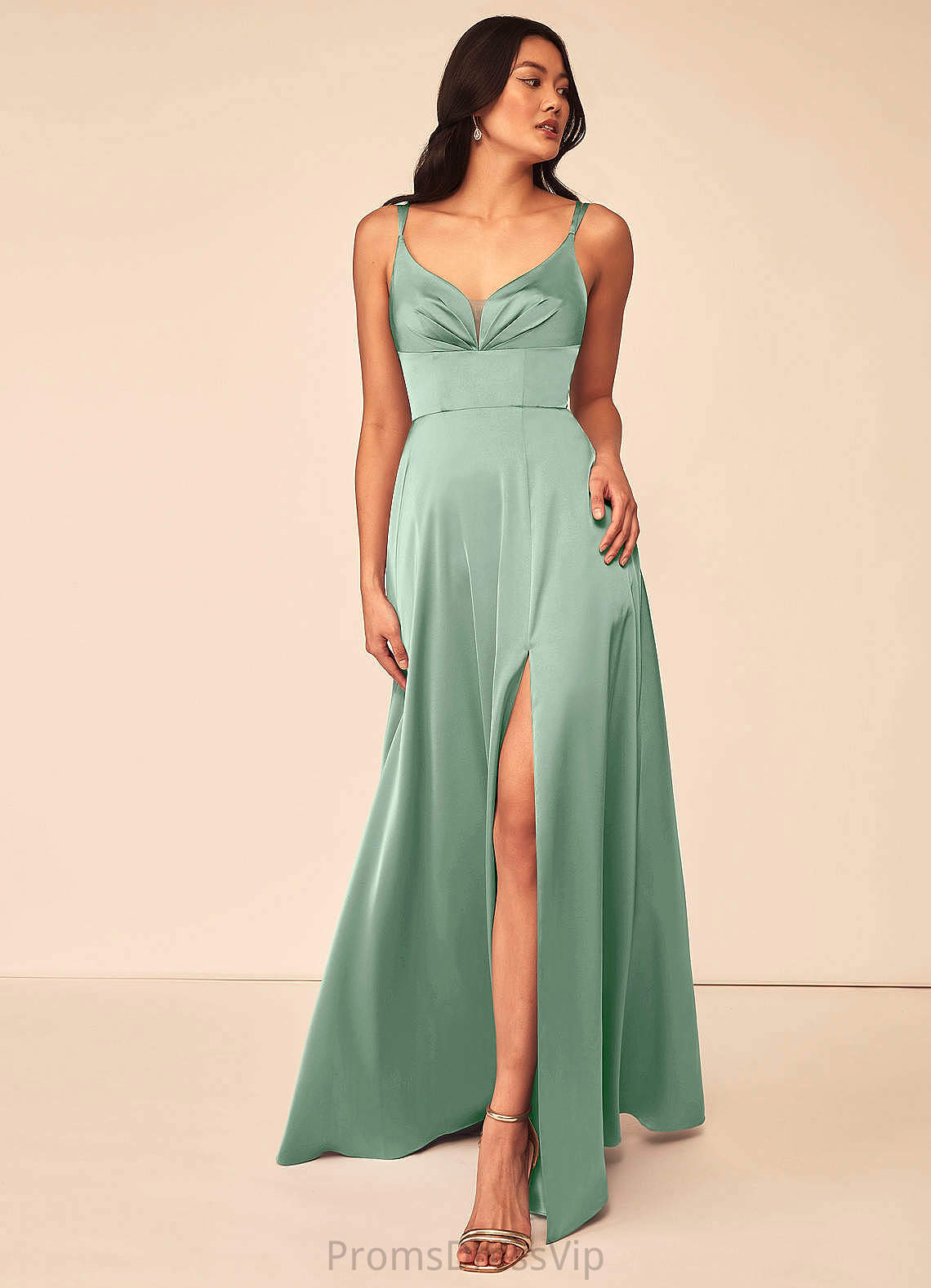 Lacey Sleeveless Natural Waist A-Line/Princess Floor Length Scoop Bridesmaid Dresses