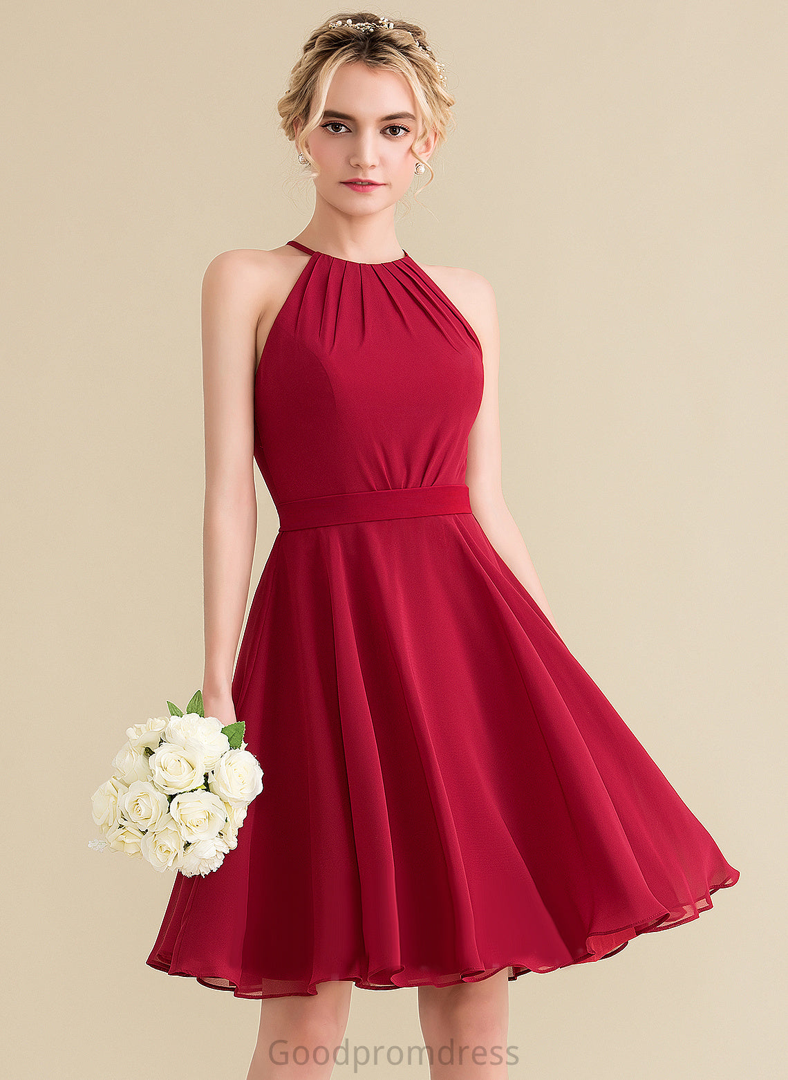 Homecoming Ruffle Bow(s) Kailey Homecoming Dresses Scoop Chiffon With Neck Dress Knee-Length A-Line