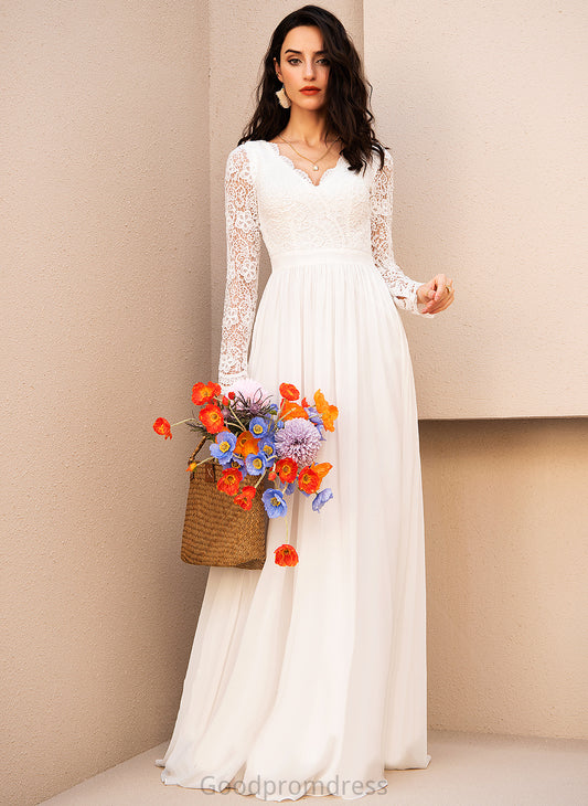 Chiffon Dress Iris Lace A-Line Wedding Floor-Length Wedding Dresses V-neck