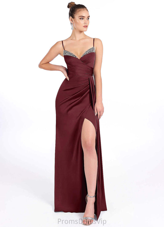 Kira Spaghetti Staps Natural Waist Sleeveless A-Line/Princess Floor Length Bridesmaid Dresses