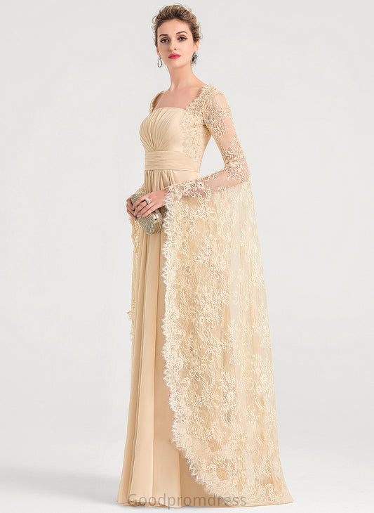 Chiffon Wedding Dresses Beading Floor-Length Wedding A-Line Ruffle Neckline Dress With Maeve Square