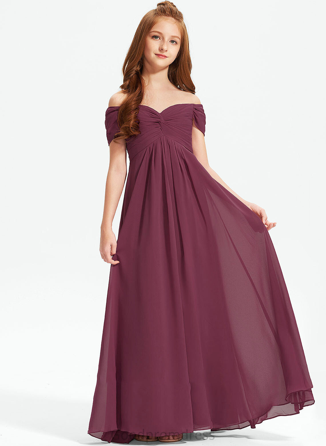 Sierra With A-Line Off-the-Shoulder Ruffle Floor-Length Junior Bridesmaid Dresses Chiffon