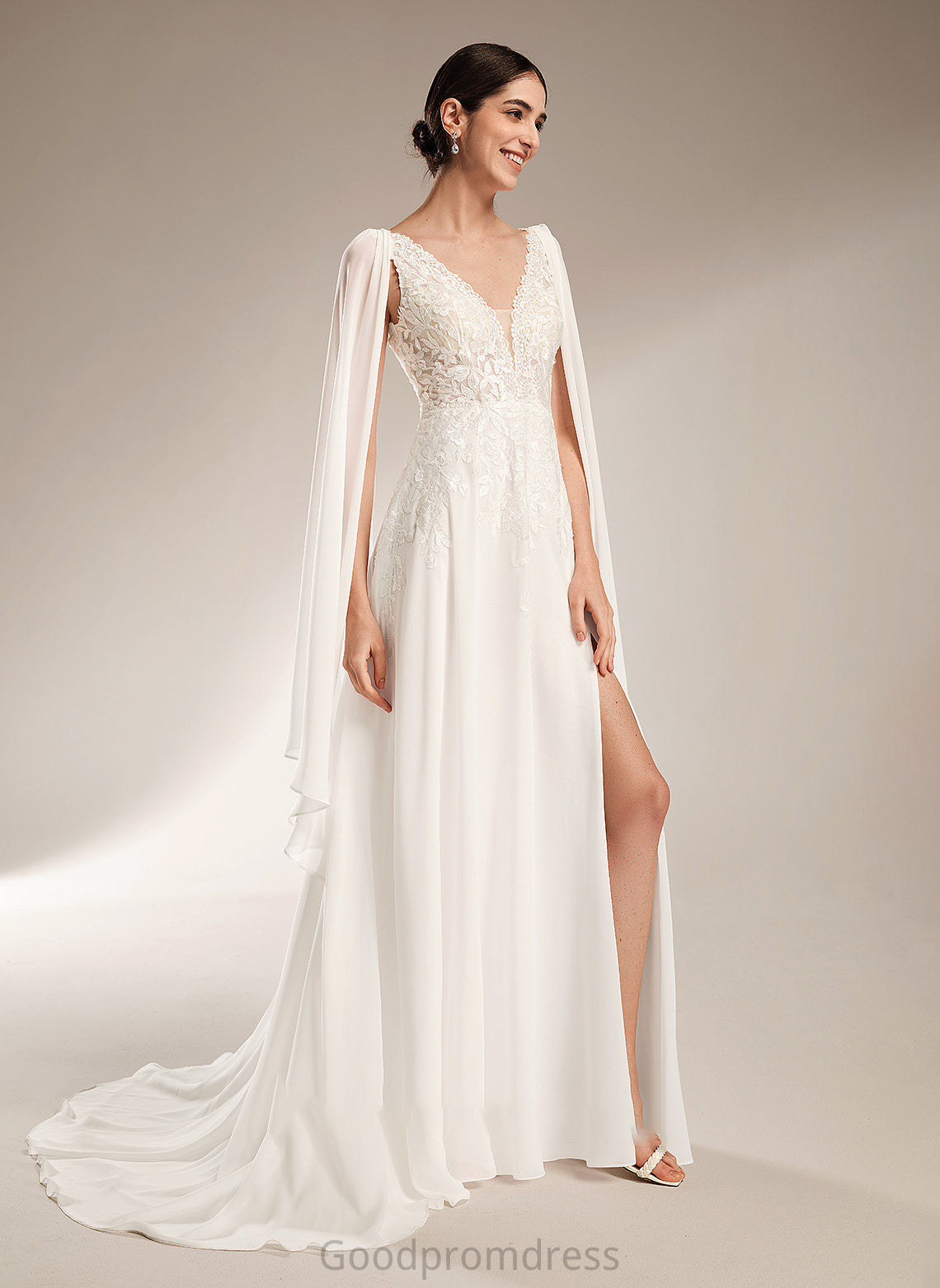 A-Line V-neck Court Wedding Dresses Wedding Silvia Train Sequins Dress With