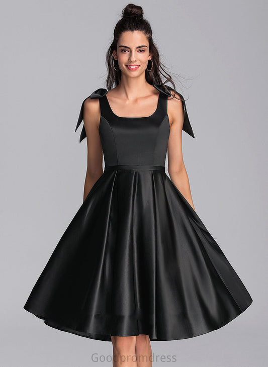 Bow(s) Homecoming Homecoming Dresses Satin Amirah Dress A-Line With Square Knee-Length Neckline