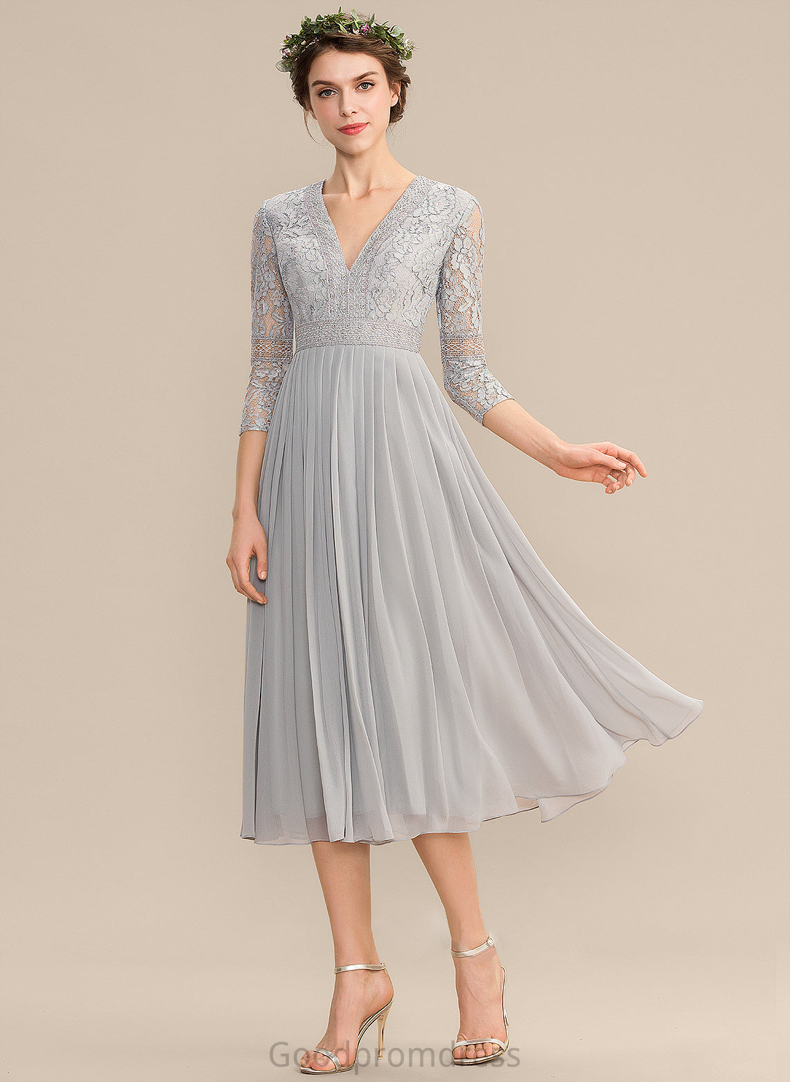 Silhouette Pleated Embellishment Tea-Length Fabric Length Neckline V-neck A-Line Delaney Natural Waist A-Line/Princess Bridesmaid Dresses
