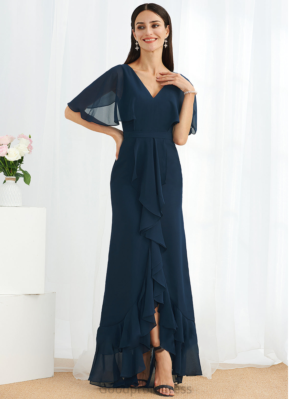 Asymmetrical Neckline Fabric Length Embellishment SplitFront Silhouette A-Line V-neck Margaret High Low A-Line/Princess Bridesmaid Dresses