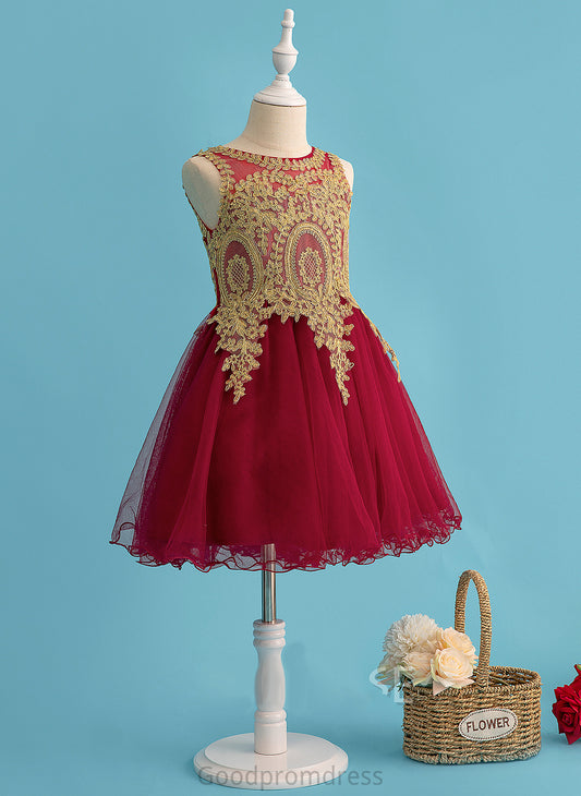 Dress Lace Flower With Neck - Flower Girl Dresses Sleeveless Girl Scoop Knee-length A-Line Una Tulle
