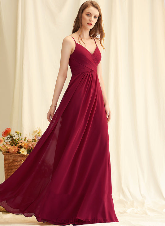 A-Line V-neck Fabric Ruffle Silhouette Embellishment Floor-Length Length Neckline Madyson A-Line/Princess Sleeveless Bridesmaid Dresses