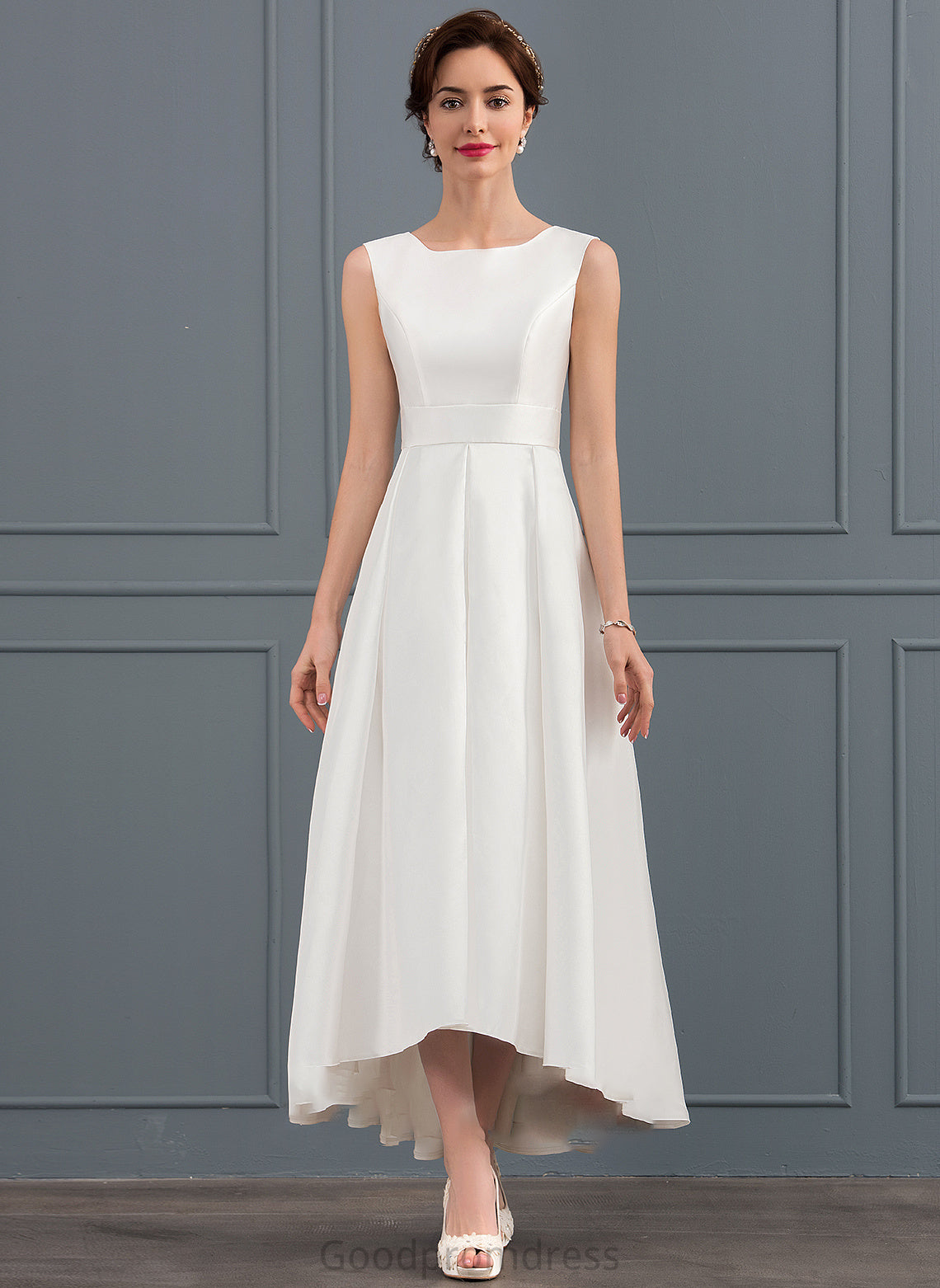 Asymmetrical Dress Jaycee A-Line Wedding Square Neckline Wedding Dresses Satin