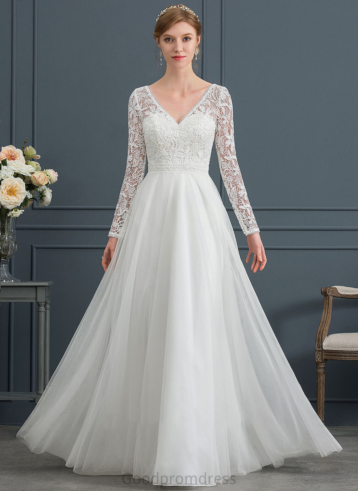 Bailee Wedding Dresses Floor-Length A-Line Wedding Tulle Dress V-neck