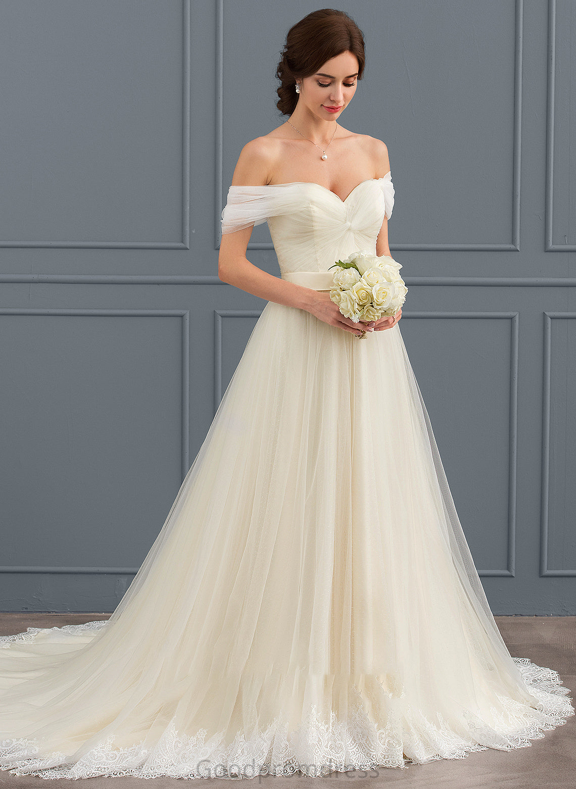 Dress Wedding Dresses Train Lace With Court Off-the-Shoulder Belinda Tulle Ball-Gown/Princess Ruffle Wedding