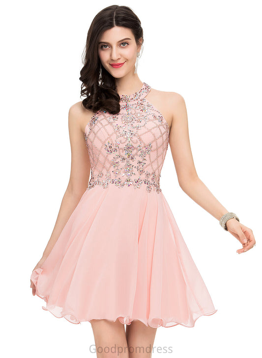 Chiffon Neck Homecoming Dresses Dress Homecoming Short/Mini Sequins Iliana With Beading Scoop A-Line