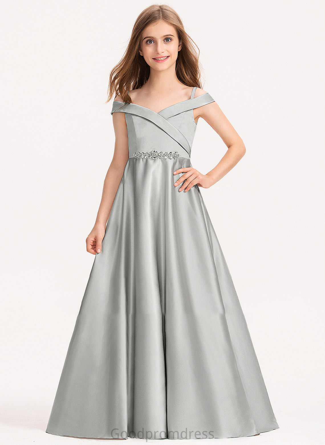 Floor-Length Junior Bridesmaid Dresses Kate Ball-Gown/Princess Satin Off-the-Shoulder