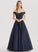 Satin Off-the-Shoulder Angie Sequins With Beading Floor-Length Prom Dresses Ball-Gown/Princess