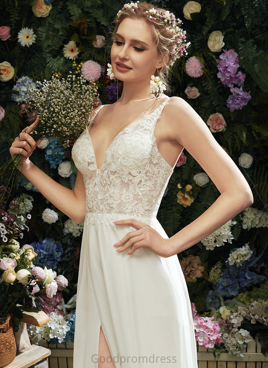 Moira Chiffon A-Line Floor-Length Lace Dress Wedding Dresses V-neck Wedding