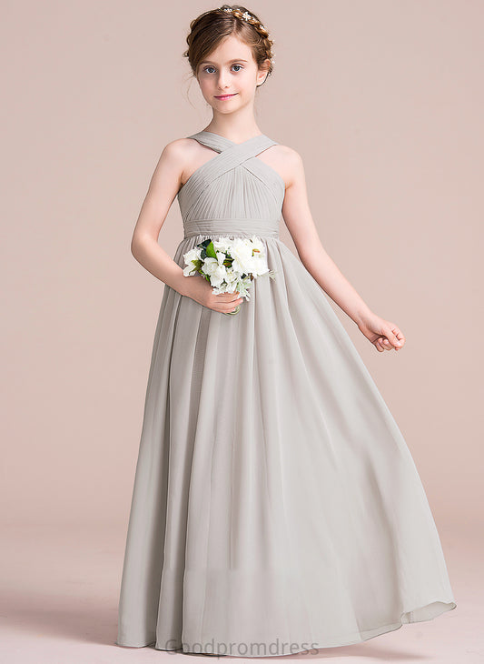 A-Line Bow(s) Floor-Length V-neck Lorelei With Junior Bridesmaid Dresses Chiffon Ruffle