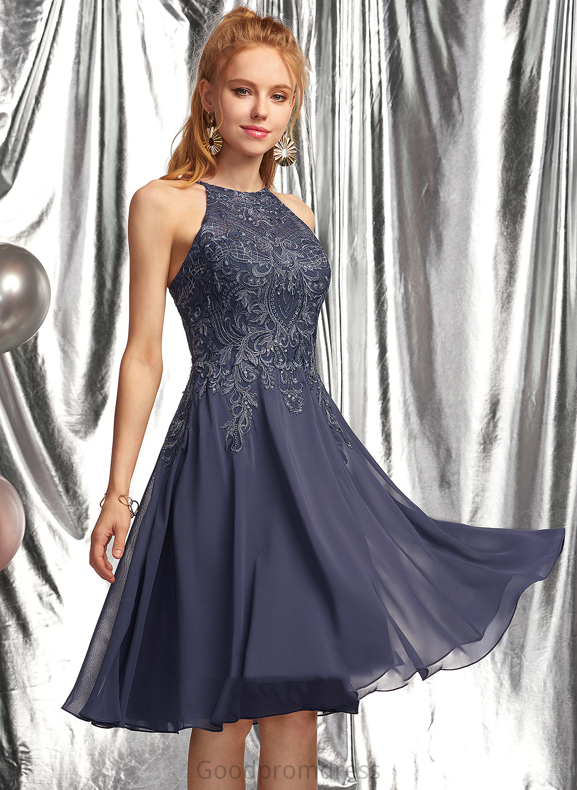 Dress Lace Lace Knee-Length Scoop Itzel Neck With Homecoming A-Line Homecoming Dresses Chiffon Appliques