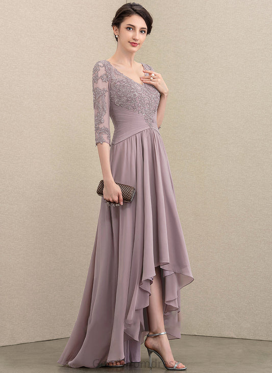 A-Line Lace With Dress Mother of the Bride Dresses Chiffon Mother Janiya Asymmetrical of Bride the Sequins V-neck