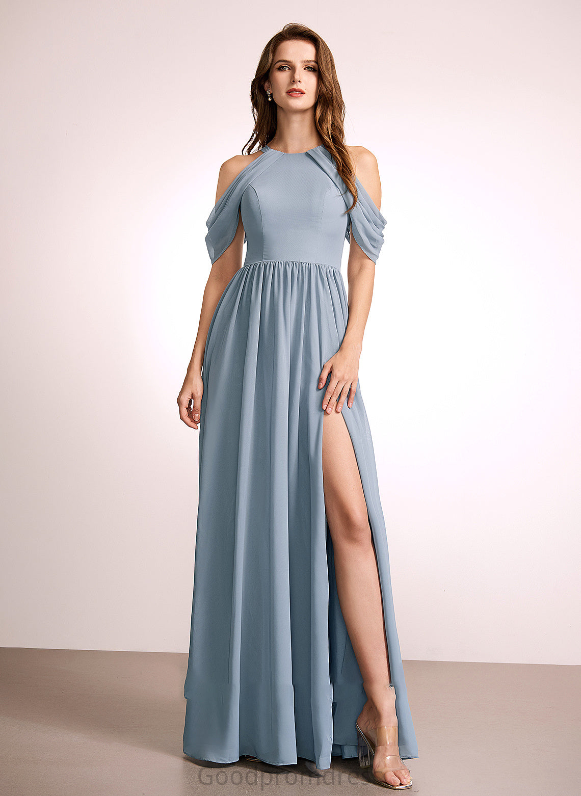 A-Line Length Fabric Straps Silhouette HighNeck Floor-Length Neckline Nevaeh A-Line/Princess Floor Length Natural Waist Bridesmaid Dresses