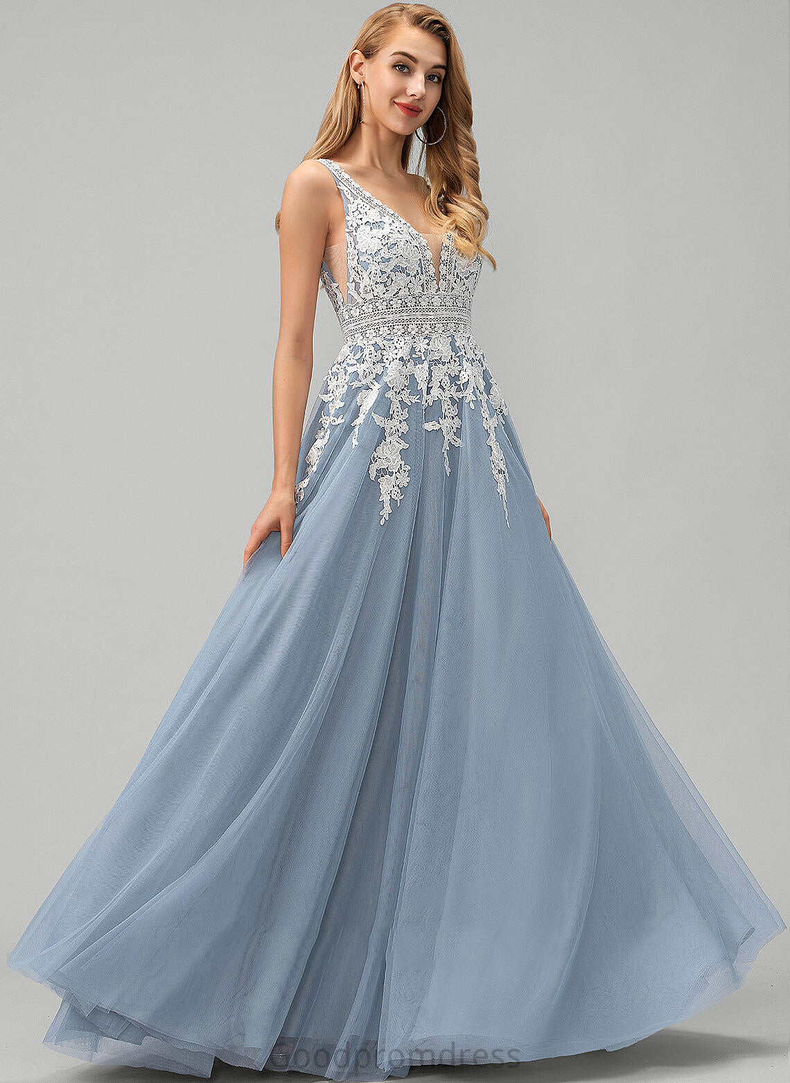 Prom Dresses Floor-Length With Tulle V-neck Cheyenne Lace Ball-Gown/Princess