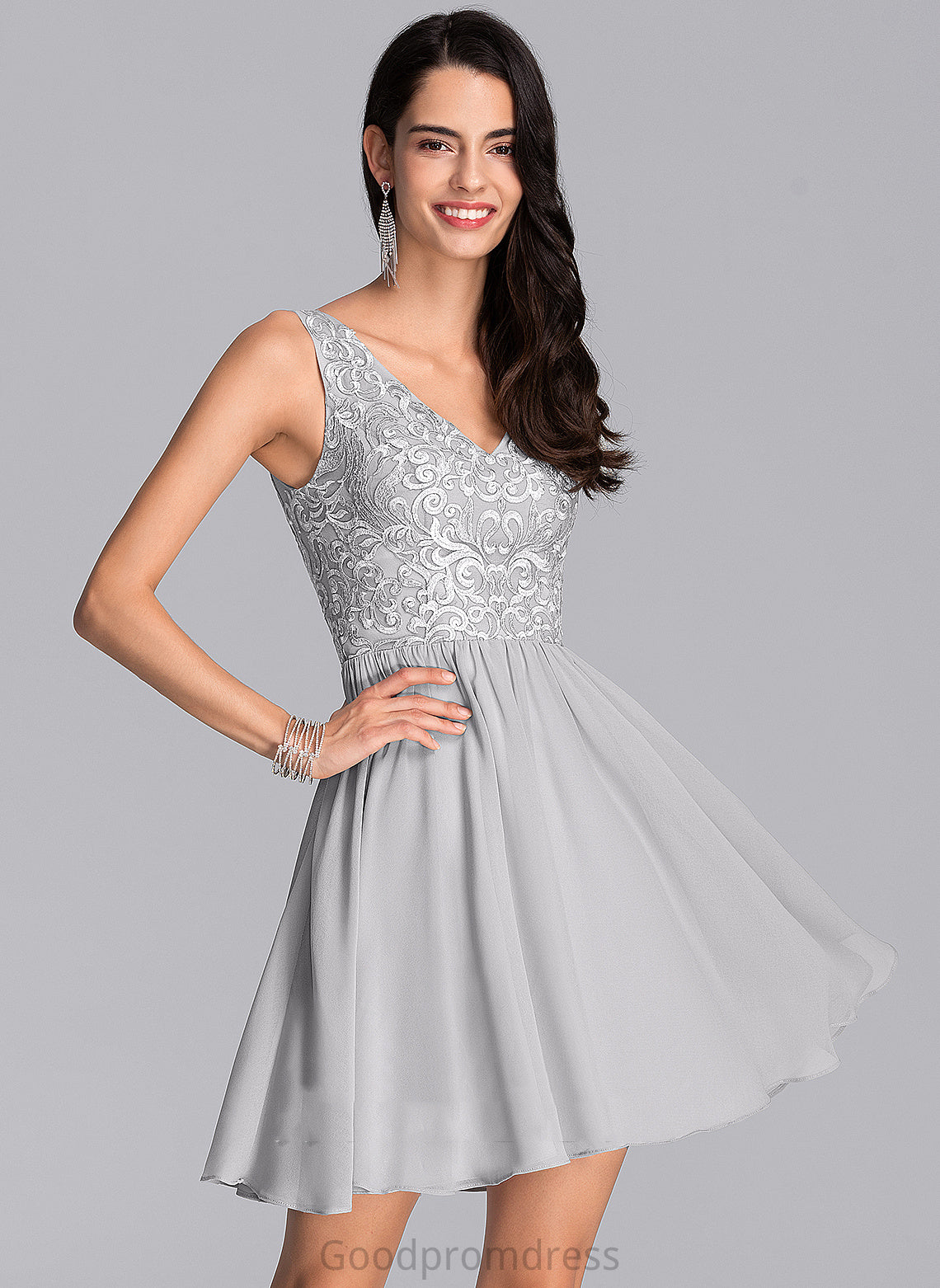 Homecoming V-neck Chiffon With Lace Homecoming Dresses Dylan Dress Sequins Short/Mini A-Line