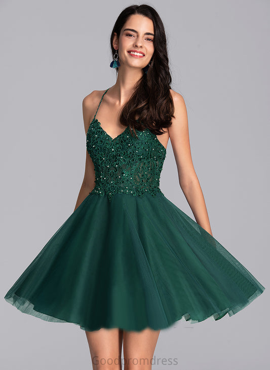 Beading With Short/Mini Sequins Homecoming Dresses Homecoming Jayla V-neck Dress Tulle A-Line