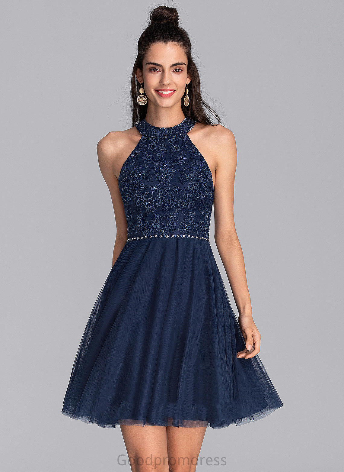 Short/Mini A-Line Dress Tulle Shaylee With Homecoming Dresses Scoop Beading Neck Lace Homecoming