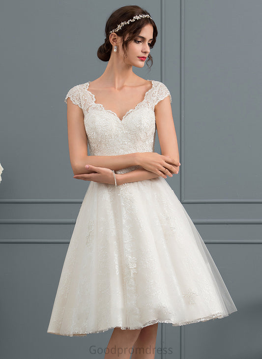 Knee-Length Lace Wedding Wedding Dresses V-neck Dress Tulle Marisa A-Line