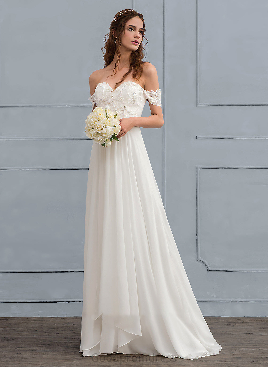 Sweep Chiffon Lace Dress With Shania Train Beading Wedding Dresses A-Line Wedding Flower(s)