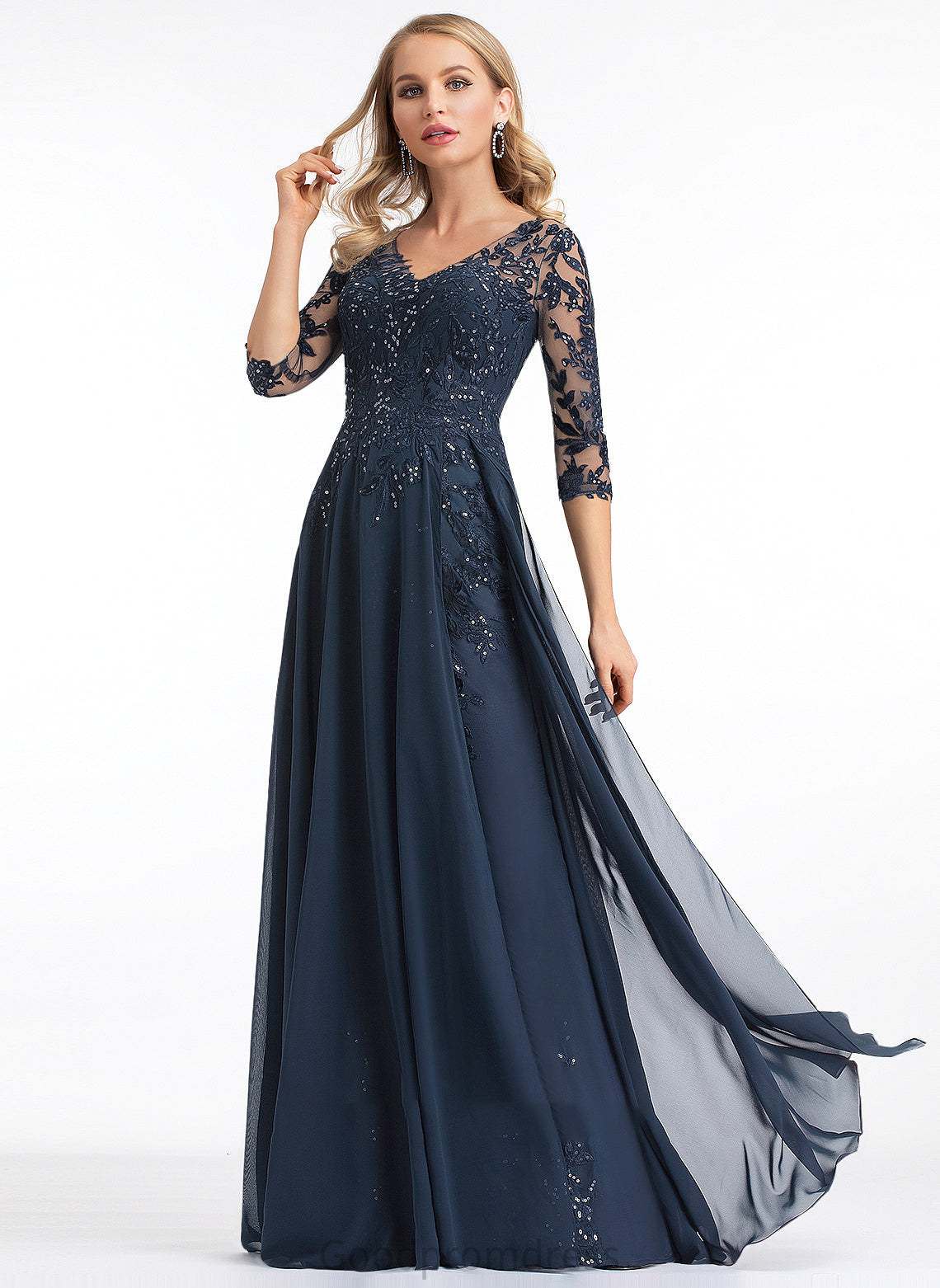 A-Line Sequins Floor-Length V-neck With Jaiden Prom Dresses Chiffon