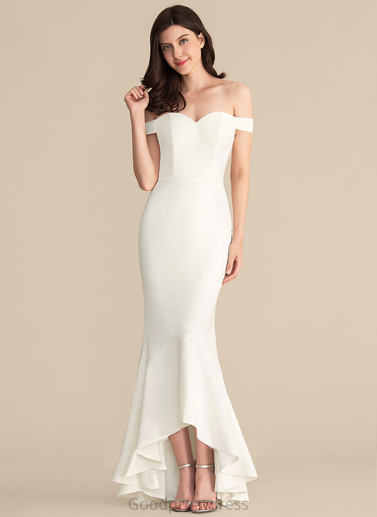 Trumpet/Mermaid Off-the-Shoulder Cascading Wedding Ruffles Dress With Kenley Wedding Dresses Asymmetrical