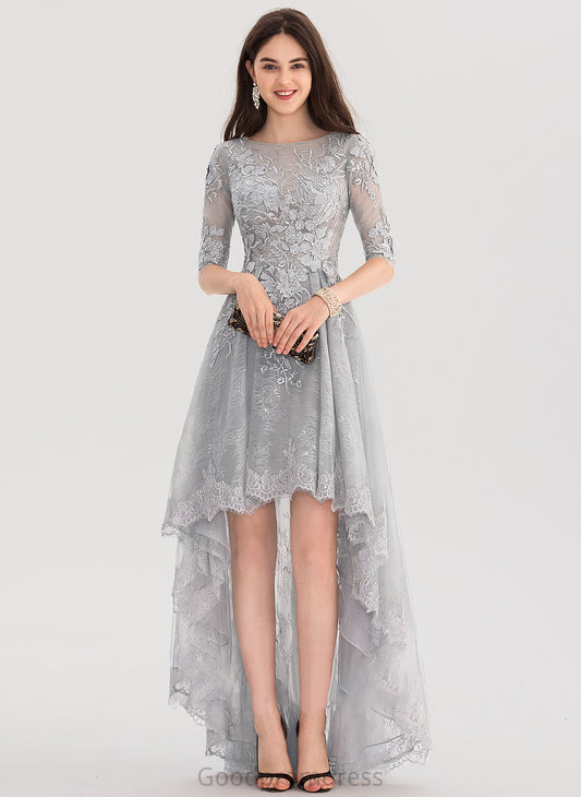 Asymmetrical Lace Neck Marlie Tulle Ball-Gown/Princess Scoop Prom Dresses