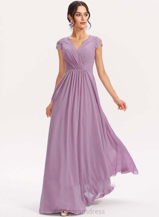 A-Line Neckline Silhouette Fabric Floor-Length Embellishment Length Lace V-neck Scarlet One Shoulder A-Line/Princess Bridesmaid Dresses
