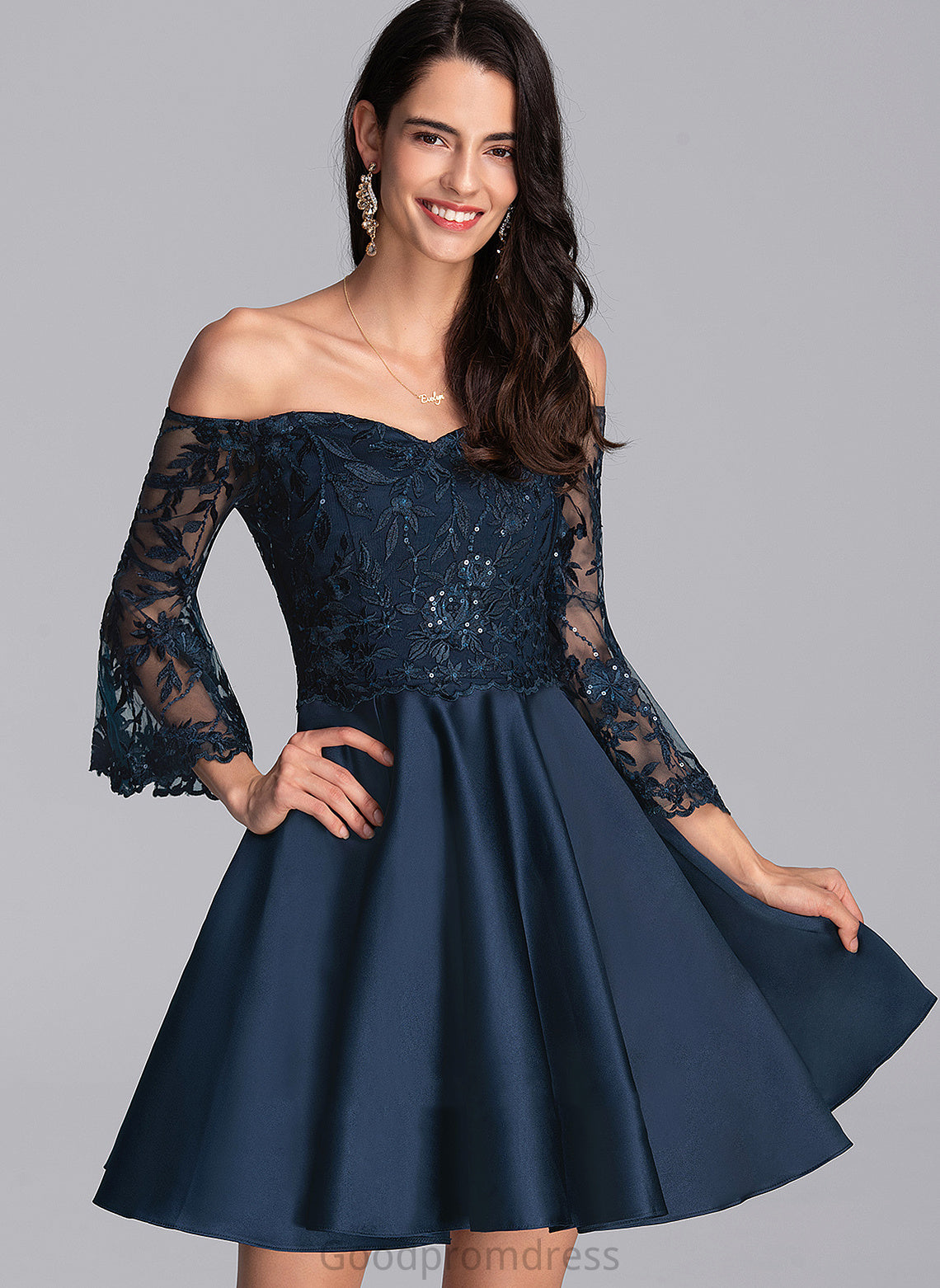 Homecoming Dresses Athena Dress Lace With A-Line Short/Mini Off-the-Shoulder Homecoming Satin