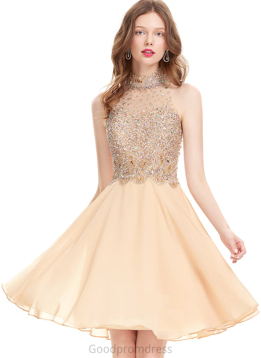 Chiffon A-Line Sequins Homecoming Beading Scoop Lauretta With Homecoming Dresses Knee-Length Neck Dress