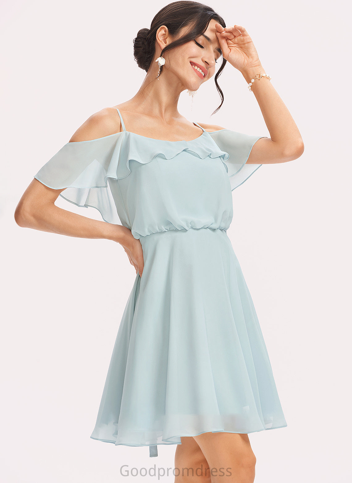 Neckline Fabric V-neck Length Embellishment Silhouette Short/Mini A-Line CascadingRuffles Amaya A-Line/Princess Floor Length Bridesmaid Dresses