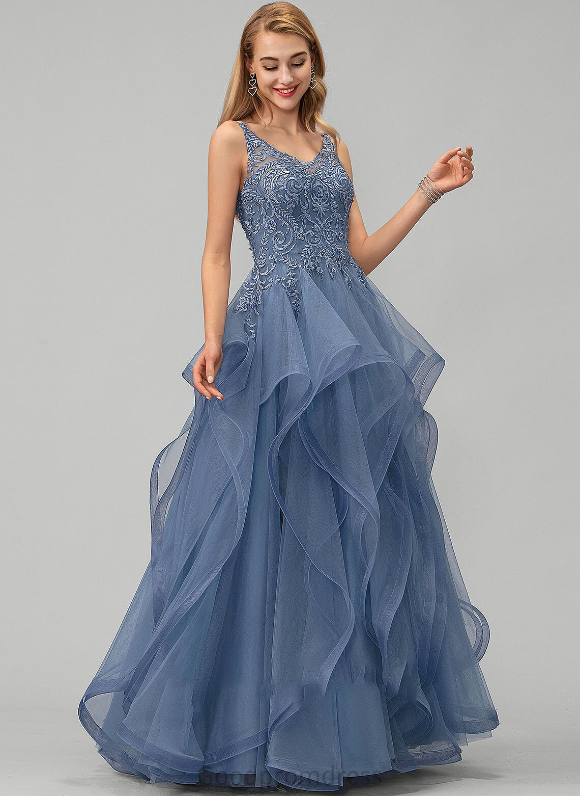 Evangeline With Prom Dresses Ball-Gown/Princess V-neck Beading Tulle Floor-Length Sequins Lace