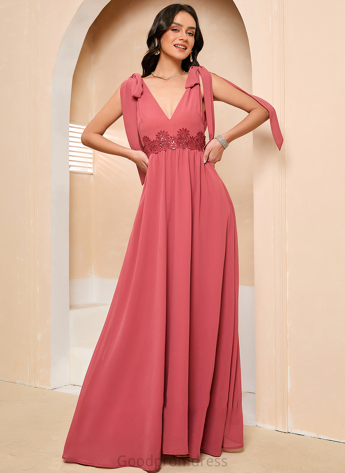 V-neck Prom Dresses A-Line Ankle-Length Rachael With Bow(s)