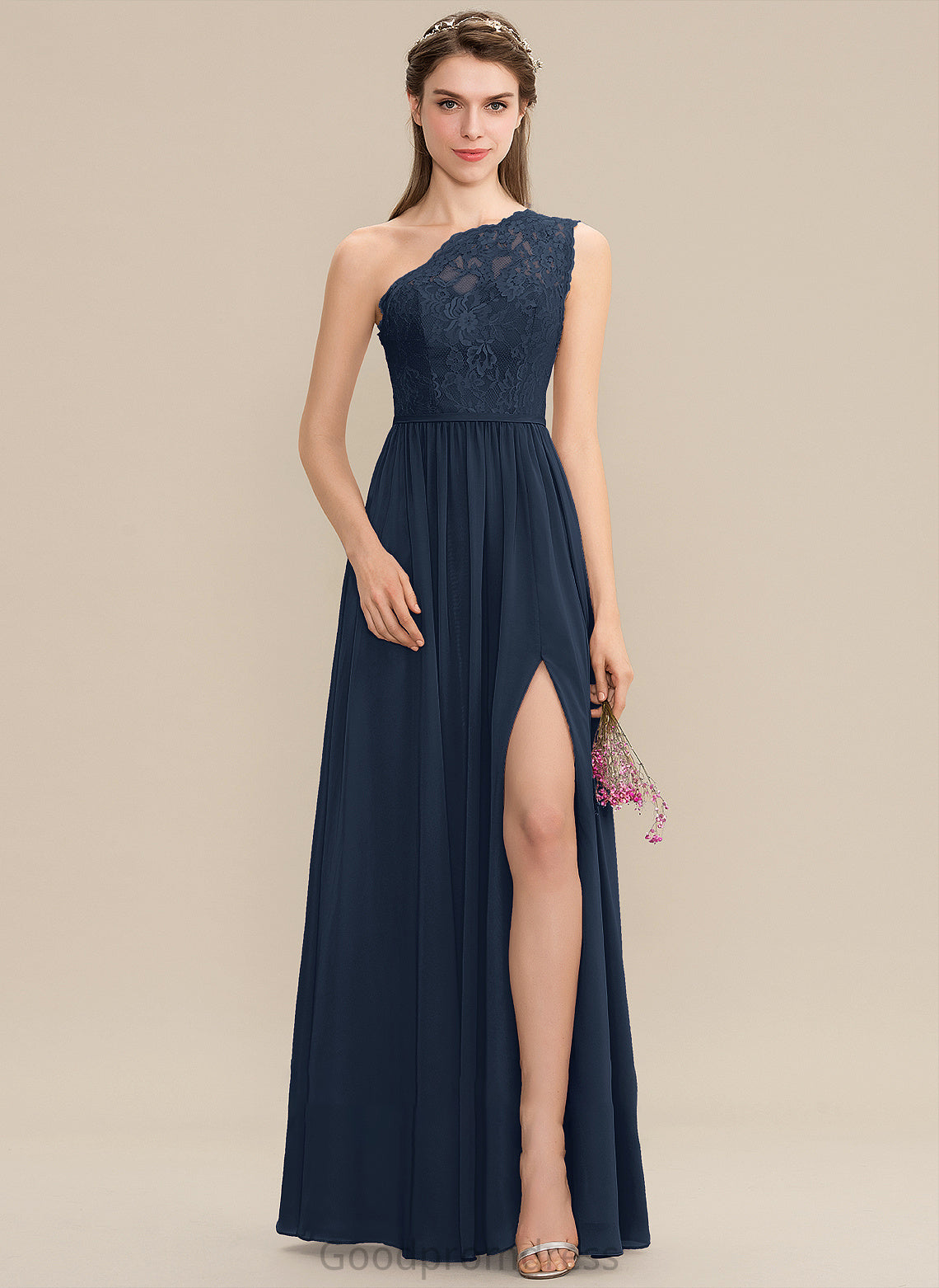 A-Line Silhouette Embellishment Floor-Length One-Shoulder Fabric Length Neckline SplitFront Dixie Sleeveless Natural Waist Bridesmaid Dresses