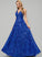 Josie Sequins V-neck With A-Line Floor-Length Prom Dresses Sequined