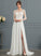 Sweep With Illusion Chiffon Wedding Dresses Dress Lace Appliques Mackenzie Wedding Split Train Front A-Line