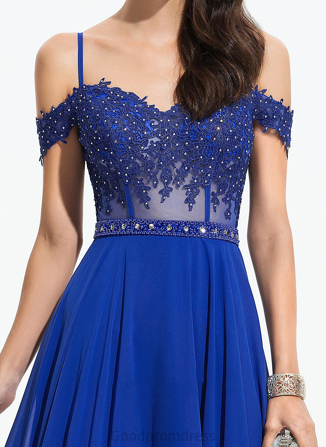 Sweetheart With Chiffon Off-the-Shoulder Sequins Mariah Beading Prom Dresses A-Line Floor-Length