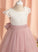 Short Neck Blanche Flower With Knee-length Dress Flower Girl Dresses - A-Line Tulle Sleeves Scoop Lace/Bow(s) Girl